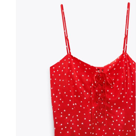 NWT - Zara Red Lace Up Satin Effect Star Print Bodysuit Side Zip - Picture 4 of 7